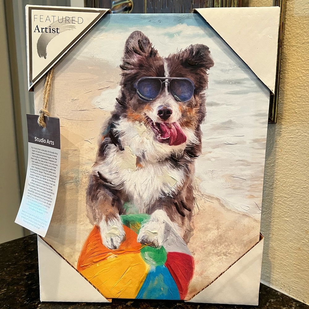 NWT Dog at Beach with Beachball Canvas Wall Art by Studio Arts